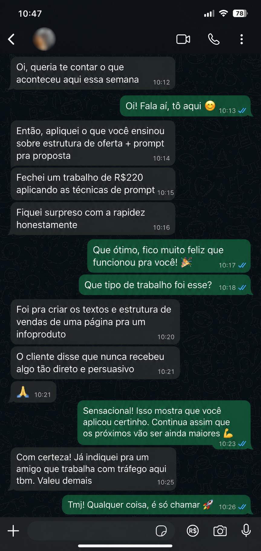 Aluno fechou trabalho de R$220 com técnicas de prompt