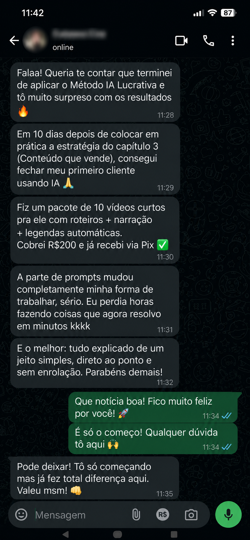 Aluno fechou primeiro cliente em 10 dias aplicando o método